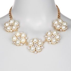 🆕 Pearl Crystal Gold Flower Statement Necklace